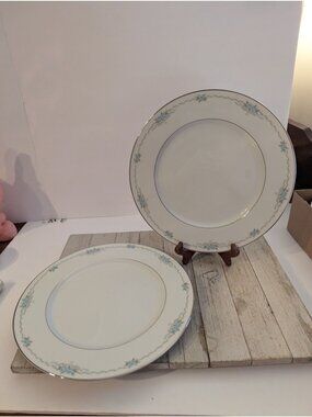 Set of 2 Style House Fine China Dinner Plates Corsage Silver Trim 10 1/2"